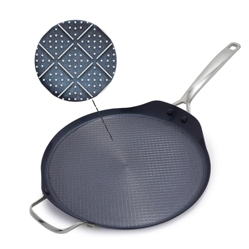 Image of Blue Diamond Hybrid Nonstick Stainless Steel 12 inch Griddle Pan, XL Skillet, PFAS-Free Ceramic Diamond Bond Searing, Pancakes & Omelets, Dishwasher Safe, Stay-Cool Handle, Induction Ready, All Cooktops