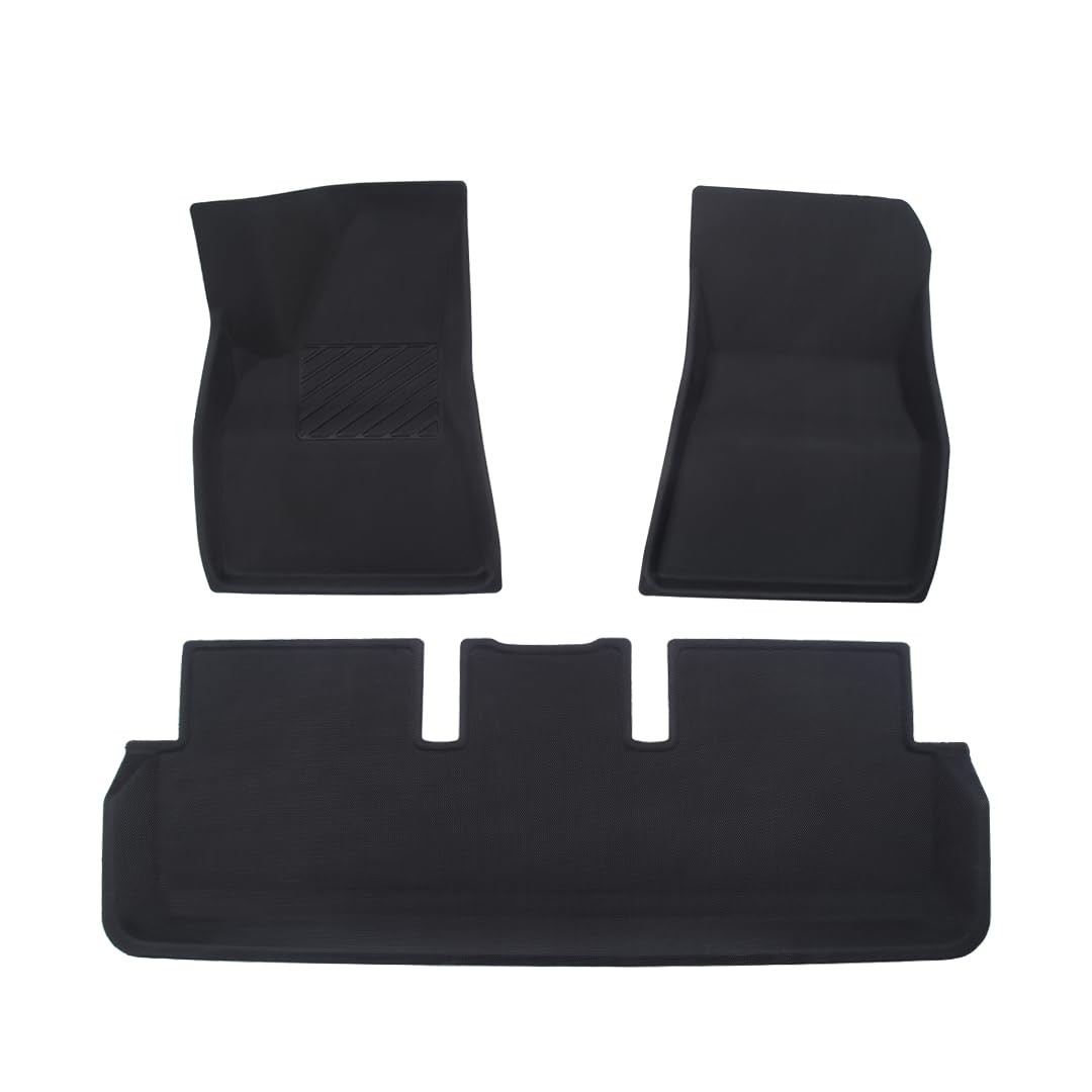 PM Auto Set of 3 Floor Mats Carpets 3D Tech Waterproof Durable Floor Liners For 2017-2024 Tesla 3, Premium All Weather Anti-Slip Car Interior Accessories - Compatible for Model 3 2021 2022 2023
