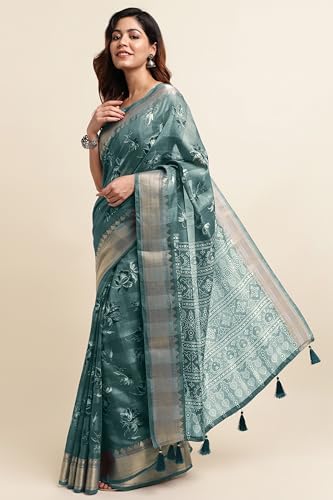 Image of MIRCHI FASHION Women Saree Cotton Blend Kalamkari Printed | Comfortable Office and Regular Daily Use Sari with Unstitched Blouse Piece