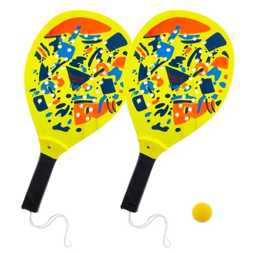 Raquetas de playa de madera de 39 cm con pelota, pala perforada de madera, para tenis, pool, fiestas, palas perforadas y bola de padel, par de raquetas