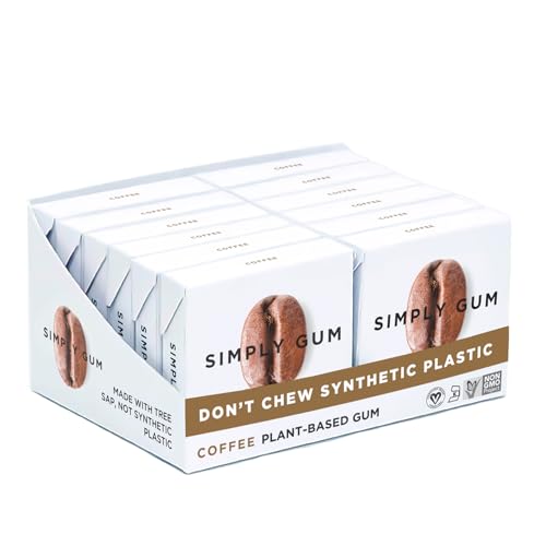 SIMPLY Gum Coffee, Plastic Free Natural Chewing Gum, 12 Pack (180 Pieces) | Vegan, Kosher, Non GMO, Aspartame Free and Sorbitol Free