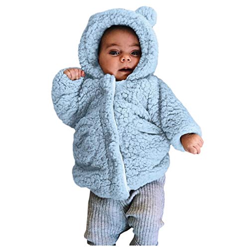 Digood Boys Coat&Jacket,Toddler Baby Winter Long Sleeve Warm Fleece Hooded Zipper Outerwear Coats,Baby Clothes for Birthday Festival Gifts(Light Blue,3-6 Month)