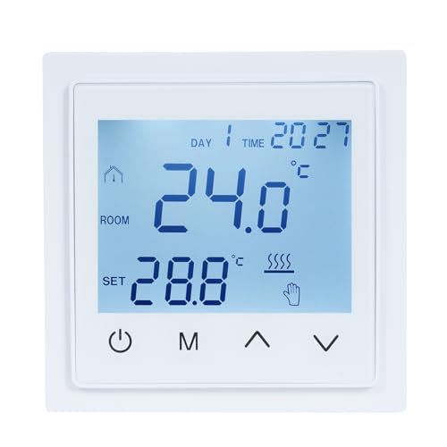 Termostatos de pantalla digital inteligente, termostato de pantalla táctil, controladores de temperatura programables, con pantalla táctil LED, para s de calefacción eléctrica (Blanco)