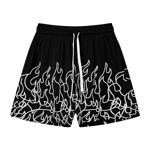 Finelylove Mesh Shorts Men Breathable Lightweight Swim Trunks Beach Shorts Quick Dry Flame Basketball Athletic Shorts