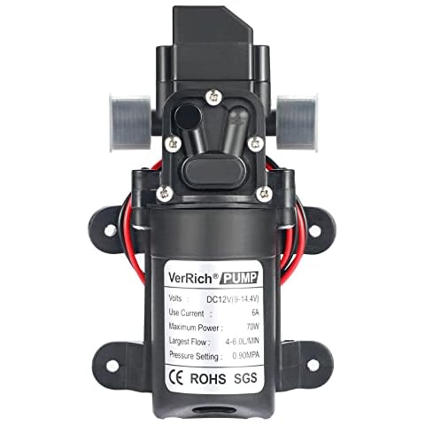 VerRich 12V Water Pumps, Diaphragm Pump 20MM Connector Self Priming High Pressure Pump for Motorhome,Caravan,Boat Garden Cover