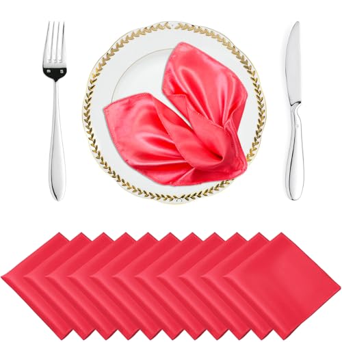 MDS Christmas Satin Cloth Napkins 12 x 12 Inch - Pack of 150 - Silky Smooth Sateen Dinner Table Napkins for New Year Party, Holiday Harvest Dinner, Thanksgiving, Wedding, Banquet - Coral