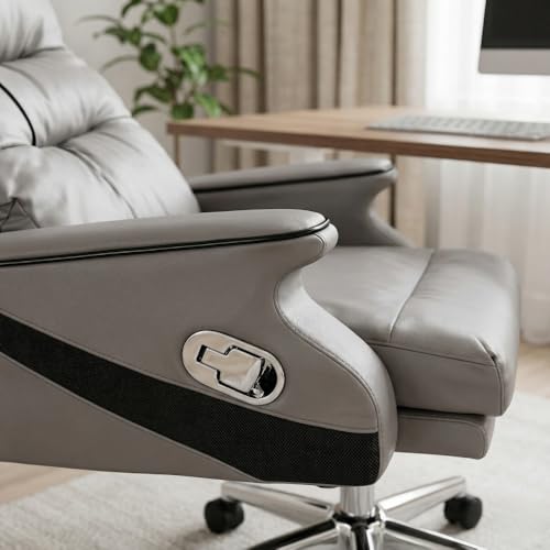 Image of Lakdi The Furniture Co Luxury Leatherette Director High Back Office Chair with Recliner, Ergonomic Design, Chrome Base and Smooth Castors - 5-Year Warranty & Free Assembly - 111012163 Grey