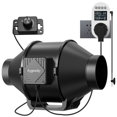 Aygrochy Ventilador de tubo regulable de 100 mm, ventilador extractor de 363 m³/h, motor EC con enchufe inteligente, para sótano, garaje, cocina, baño, tiendas de crecimiento, hidroponía, ventilación