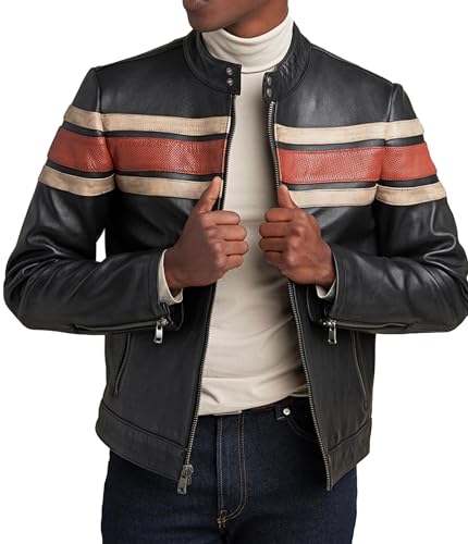Image of Crafter Men's Classic Elite Vintage Style Cafe Racer Retro Motorcycle Distressed Biker Zip Up Genuine Leather Jackets For Men