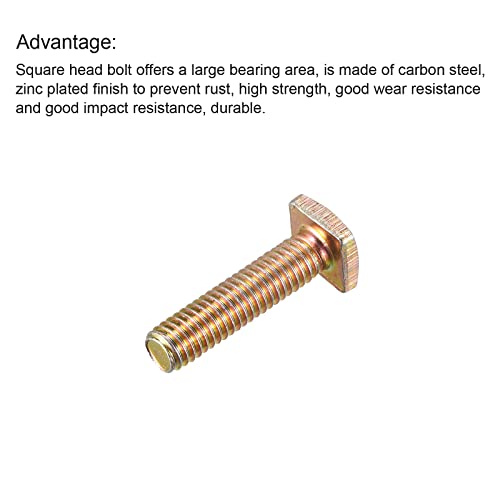 Image of uxcell Square Head Bolt, 20pcs M6x25mm Fully Thread Carbon Steel Grade 4.8 Square Machine Screws, Gold Tone