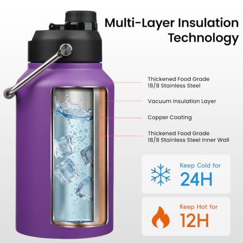 Image of Konokyo 64 oz Insulated Stainless Steel Water Bottle Jug with Handle