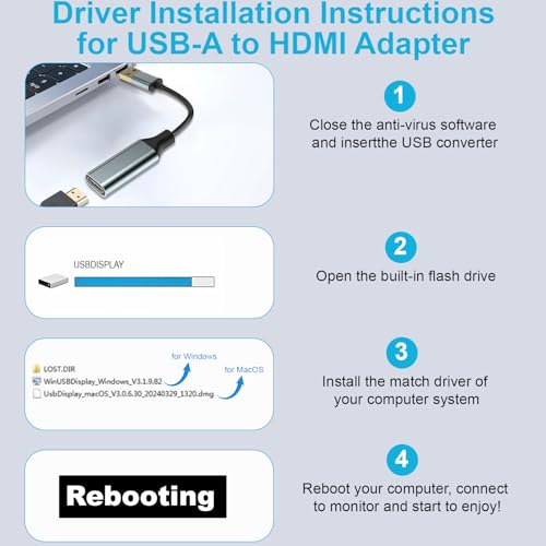baolongking USB-auf-HD-Adapter für Monitor, HD-Konverter, 1080P, Kabelanschluss, Ausgang für Computer, Laptop, Desktop mit mehreren Windows 11/10/8.1/8/7, Mac (Grau USB auf HD)