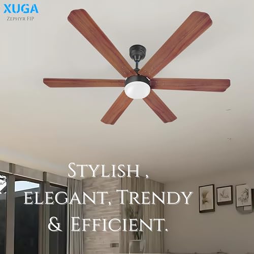 Image of XUGA Zephyr F1P Premium Smart 1200mm, BEE 5-star BLDC fan,6 Blade,Remote Ceiling fan for Home, 100% Copper Motor,Energy Saving, High Air Delivery,LED (Dark Wooden Combo)(5 Year Warranty)
