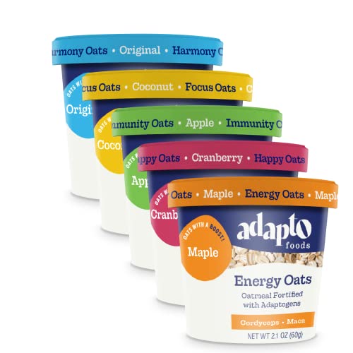 Instant Oatmeal Cups (Variety 5-Pack) Organic Adaptogen-Boosted Maple, Cranberry, Apple, Coconut And Classic Oats #TOP2
