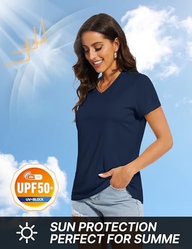TACVASEN Workout Tops for Women UPF 50+ Sun Protection V-Neck T Shirts Short Sleeve Quick Dry Athletic Running Shirts3