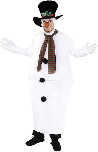 I LOVE FANCY DRESS Unisex Snowman Costume - White Snowman Jumpsuit with Gloves, Hat and Scarf - Novelty Fat Suit Costume (One Size)