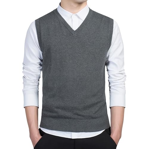 Men's Sleeveless Sweater Vest V Neck Slim Fit Knitted Vests Pullover Knitwear Lightweight Waistcoats