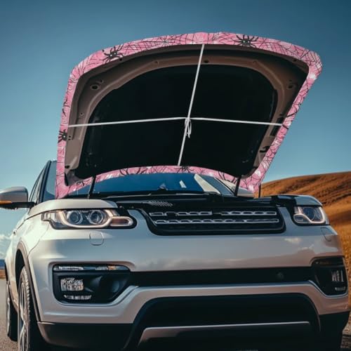 Image of Car Hood Cover Pink Spider Web Print Car Hood Protector Waterproof Universal Automotive Exterior Accessories Halloween Decorations for Compact Vehicles Sedans Trucks SUVs Pickup (59x39 Inch)