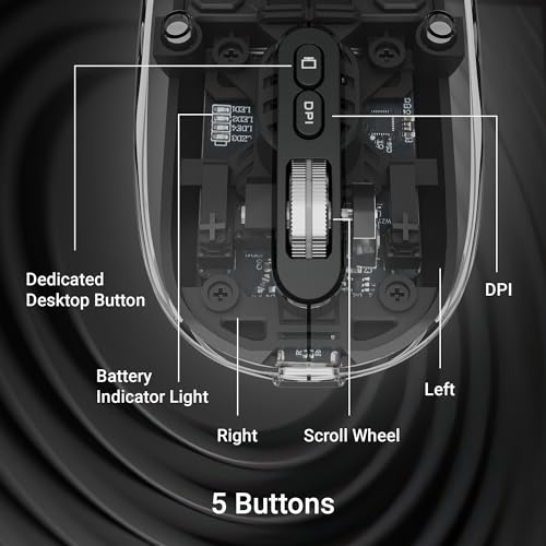 Image of ZEBRONICS Sheer Rechargeable Wireless Mouse, Dual Mode (2.4GHz + BT), Dual Bluetooth, Silent Operation, Transparent Body, RGB, Battery Indicator, for Mac | Laptop | Computer (Grey)
