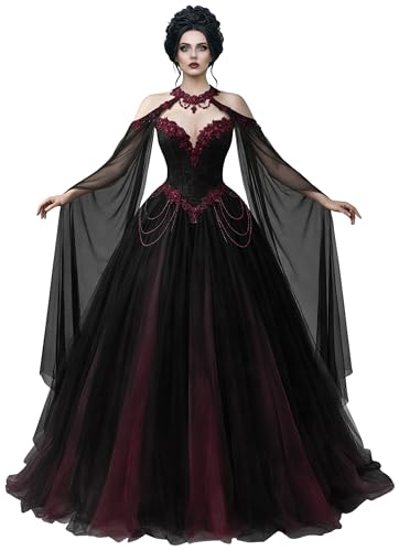 Mauuwy Vintage Dark Burgundy and Black Wedding Dresses with Tassels Size 8