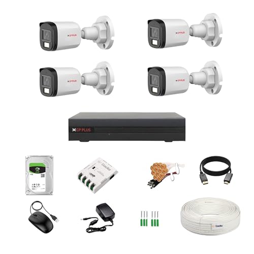 Image of CP Plus illumax 5MP 4 Channel DVR, 5MP 4 Bullet Cameras [Color Night Vision + Built-in Audio MIC + SMART Dual Light + Motion Detection] + 1 TB HDD + CLOCITE 4 CH SMPS + CCTV Cable + BNC /DC