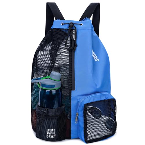 Mochila de natação com cordão de malha com bolso molhado para natação, academia e equipamento de treino (azul marinho), Azul marinho, X-Large, Mochila com cordão