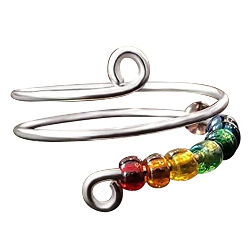 LINGJIONG 2 Pcs Anillo antiestrés de ansiedad arcoíris,Joyería Anillo con Cuentas - Drive Away Your Anxiety Rainbow Beads para Mujeres niñas joyería Regalo para Esposa, Hija, Mujeres y niñas Cover
