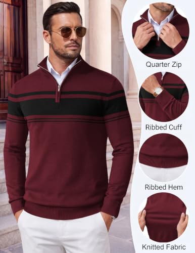 Image of COOFANDY Men's Quarter Zip Up Sweaters Slim Fit Lightweight Mock Pullover