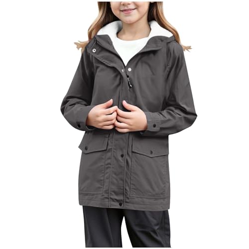 Chaqueta cortavientos para niñas, capa de felpa, manga larga, lisa, con cremallera completa, con capucha, ligera, cortavientos, cómoda, abrigo térmico para niños, a la moda, atlético, senderismo