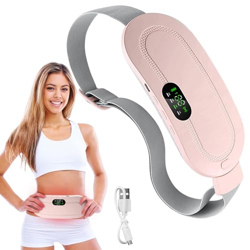 Portable Heating Pad for Period Cramps, Heating Pad for Back Pain with 3 Heat Levels & 4 Vibration Massage Modes, Portable Rechargeable Fast Heat Menstrual Heating Belt for Women and Girl (Pink)