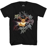Pokemon Anime Eevee Eeveelutions Group/Mono Graphic T-Shirt for Men & Women, Cute Characters Short Sleeve Tee, Mono Black Adult Medium