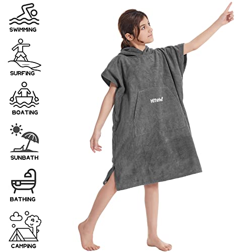 Hiturbo Kids Changing Towel Robe,Hooded Poncho Bath Robe Surf Absorbent Swimming Bathrobe for Beach,Bathing,Surfing,Indoor & Outdoor Activities Grey - Image 4