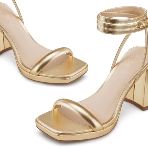 Women Chunky Platform Heels: 3.9 Inch High Heel, Party, Prom, Square Open Toe Heeled Sandals, Strappy Sexy Comfortable Dressy Wedding Shoes3