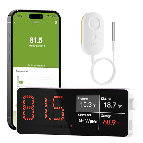 Image of MOCREO WiFi Refrigerator Thermometer, Remote Email & App Alert, 2 Years Data Export, 1 Smart Temperature Sensor Frezzer Alarm with Digital Monitor Hub for Home, Kitchen, Fridge