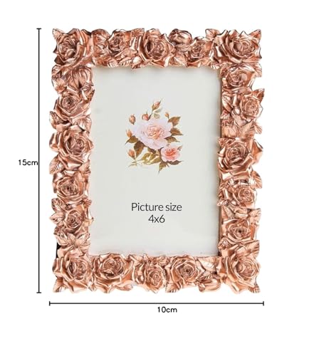 Image of Art Street Elegant Golden Rose Design Resin Vintage Table Photo Frame, 4x6 Inch Photo, Decorative Frames Perfect for Home Decor, Unique Gift Idea, Birthday, Wedding, Return Gift - Royal Pink Gold