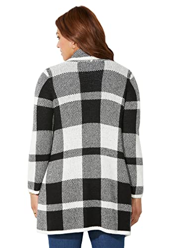 Catherines Women's Plus Size Country Village Sweater Cardigan - 5X, Emerald Black Buffalo Plaid Green (0241) #TOP2