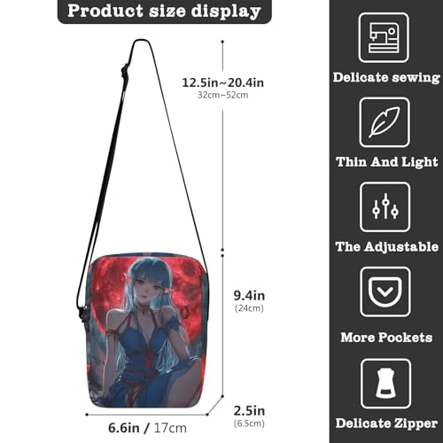 KLL Anime-style Elf Beauty Red Moon Background messenger bag Vegan Leather shoulder bag men Shopping Woman Handbag Shoulder Strap3