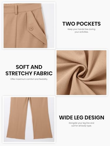 Charming Ashley Plus Size Women's Wide Leg Dress Pants - Slacks for Business Casual, Work Clothes for Office Light Apricot — view 6