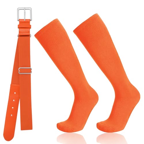 Baseball Socks and Belt Combo for Youth Adult - Softball Socks and Belt for Boys and Girls (Orange)