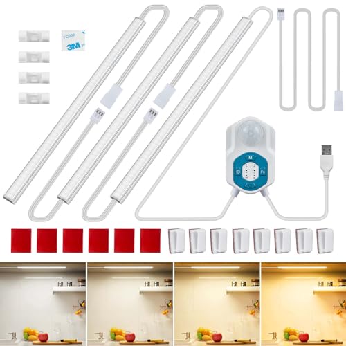 Auplf Lampada da incasso per cucina, illuminazione a LED, con sensore di movimento, funzionamento USB, sensore di movimento, luce per armadio, scale, cucina