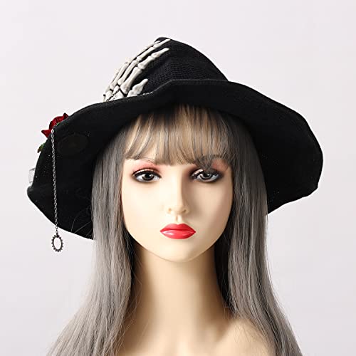 COSDREAMER Women Witch Hat Red Bows Wool Knit Cap for Halloween Christmas Party black, Black Red - Image 4