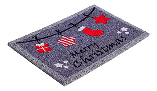 Image of Onlymat Christmas Coir Doormat with Non-Slip PVC Backing for Gateway, Entryway, Outdoor, Indoor, Patio- Durable and Large, Weatherproof Multicolour, Merry Christmas Printed Rug (60cm x 1.5cm x 40 cm)