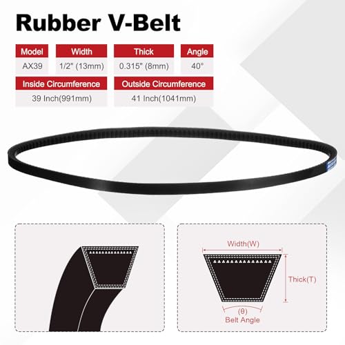 Image of AX39 Belt, Raw Edge Cogged Industrial Rubber EPDM V-Belt, Pack of 1