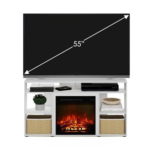 Image of Furinno Jensen Corner Stand with Fireplace for TV up to 55 Inches, 55-Inch, Solid White