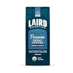 Laird Superfood Peruvian Medium Roast Decaffeinated Ground Coffee, Chemical-Free Decaf Swiss Water Processed Ground Coffee, Gluten-Free, Dairy-Free, Non-GMO, Paleo, Keto Friendly, 12 oz. Bag