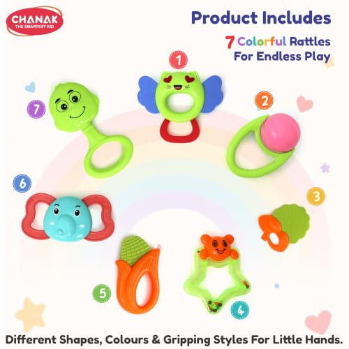 Image of Chanak Baby Rattle Set for Babies, 7 Pcs Colorful Baby Rattles Set Toy Combo, Lightweight, Non-Toxic, BPA Free New Born Rattles Gift Sets with Smooth Edges, Rattle Toys for Newborn, Infants 0-6 M