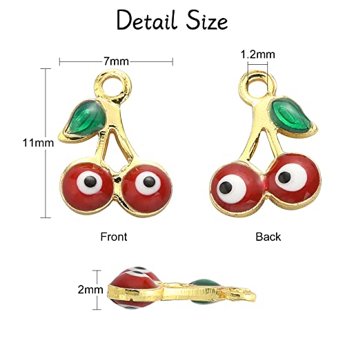 Stiesy 50Pcs Random Color Enamel Cherry Charms Pendants Cherry with Evil Eye Charms Cute Fruit Dangle Charms for DIY Crafts Bracelet Jewelry Making - Image 2