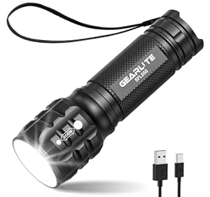 GEARLITE Kleine Taschenlampe LED Aufladbar, Zoomable Mini Taschenlampe Extrem Hell für Kinder, IP65 Wasserdichte Tragbare Flashlight für Camping, Wandern, Notfälle, Outdoor