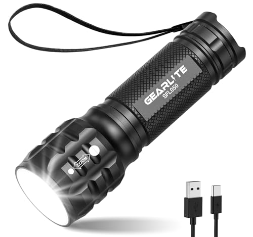 GEARLITE Kleine Taschenlampe LED Aufladbar, Zoomable Mini Taschenlampe Extrem Hell für Kinder, IP65 Wasserdichte Tragbare Flashlight für Camping,...