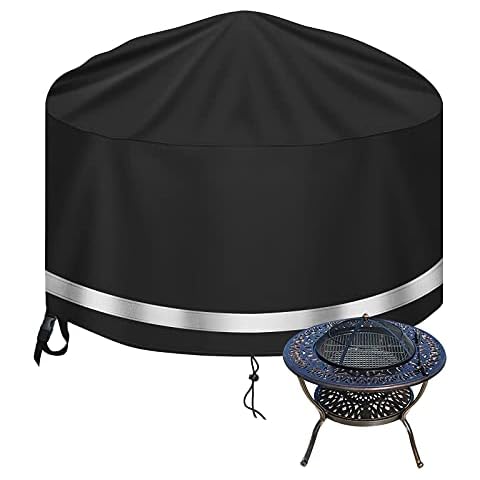 Raweao Fire Pit Cover Waterproof Round 90cm, Firepit BBQ Cover for Fire Bowl Cover, Outdoor Brazier Cover for Bonfire Pit, 500D Oxford Weatherproof(Ø90 x 60cm) Cover